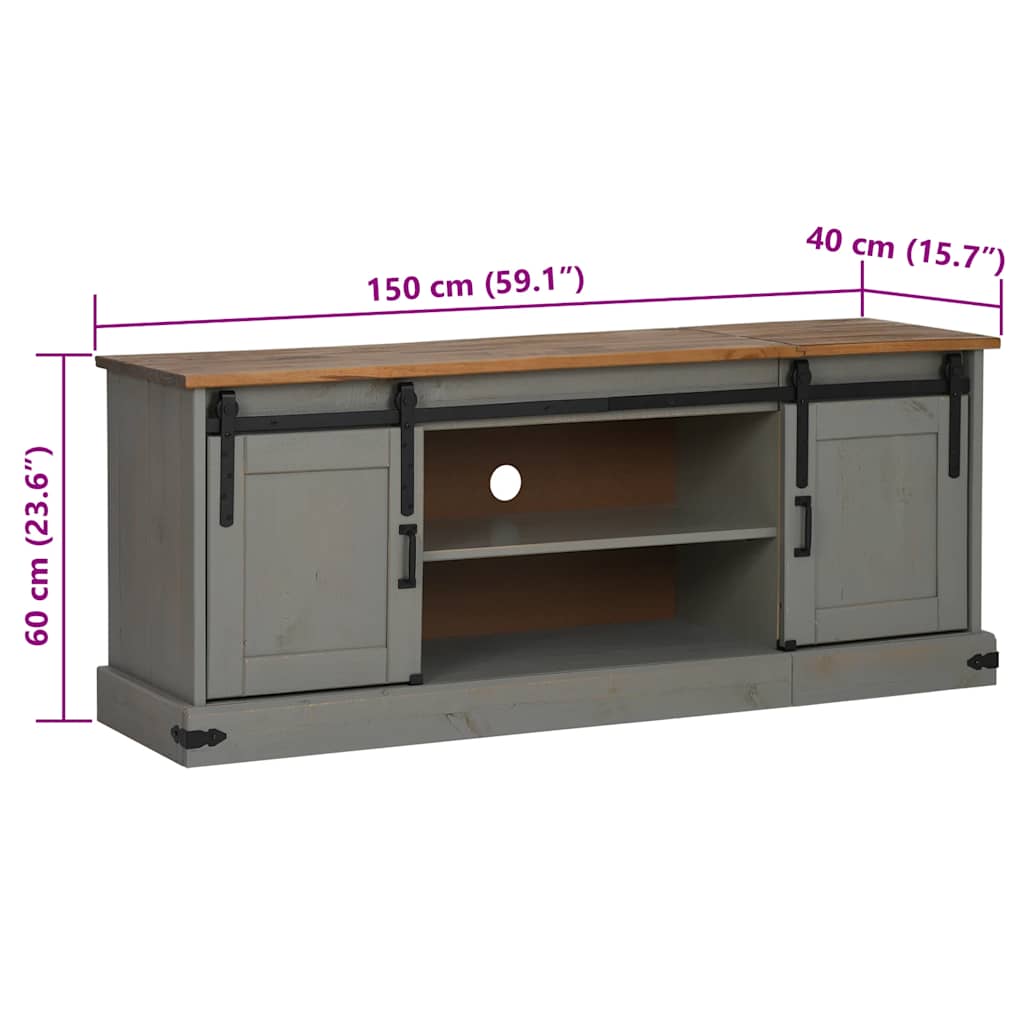 TV Cabinet HALDEN 2 Sliding Doors Grey 150x40x60 cm Solid Wood