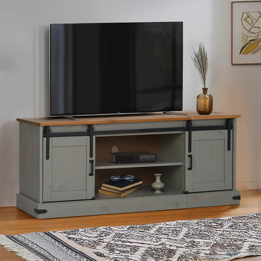 TV Cabinet HALDEN 2 Sliding Doors Grey 150x40x60 cm Solid Wood