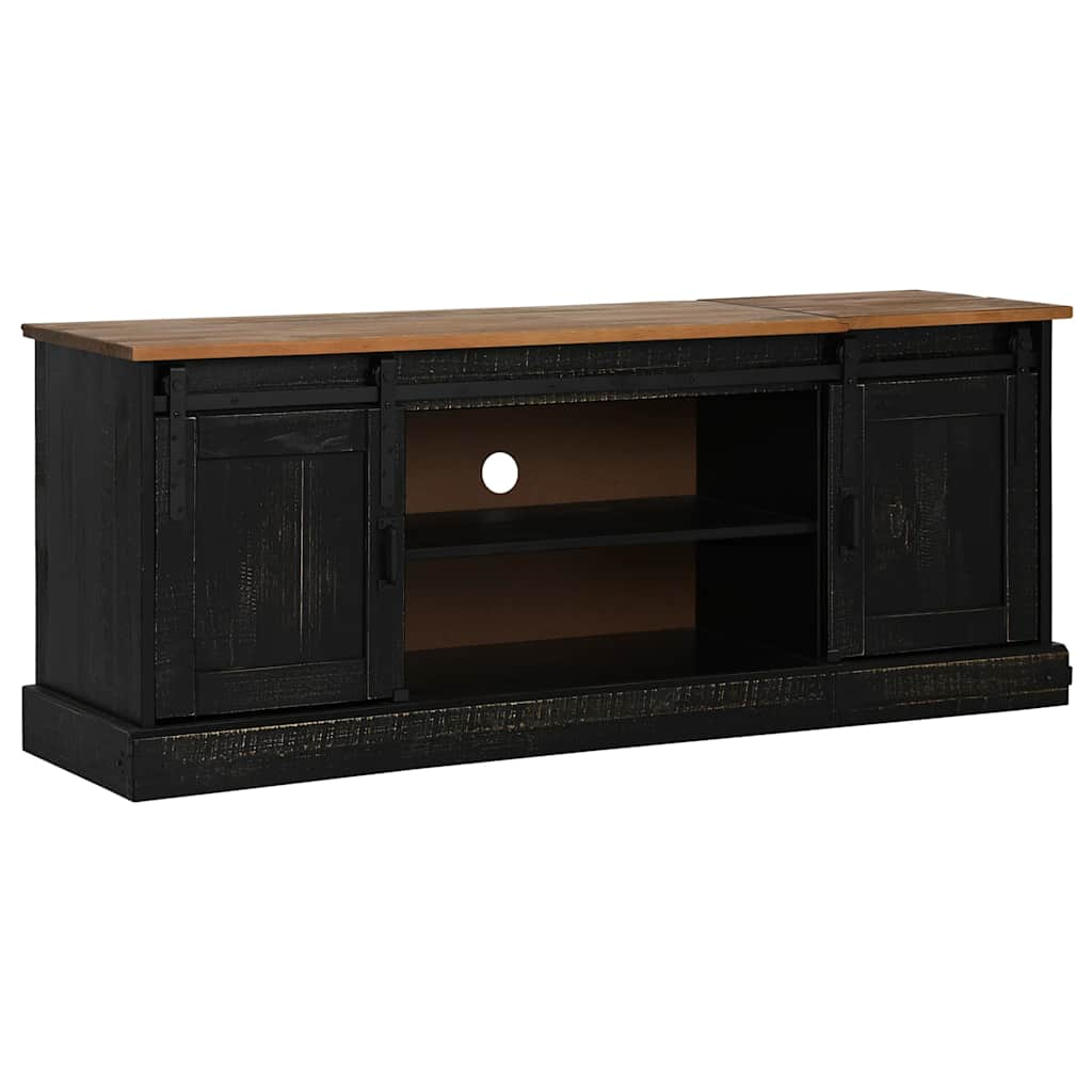 TV Cabinet HALDEN 2 Sliding Doors Black 150x40x60 cm Solid Wood