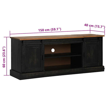 TV Cabinet HALDEN 2 Sliding Doors Black 150x40x60 cm Solid Wood