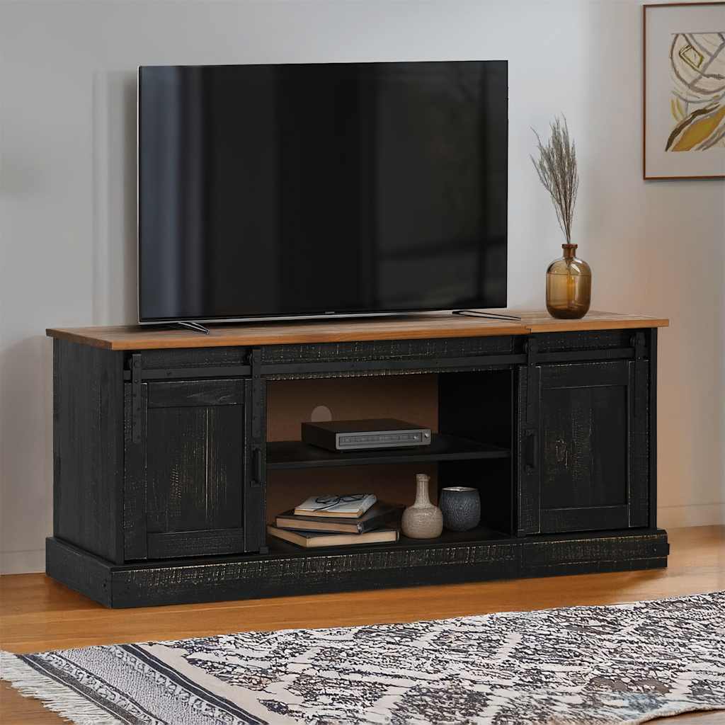 TV Cabinet HALDEN 2 Sliding Doors Black 150x40x60 cm Solid Wood