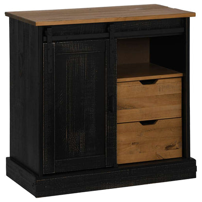 Sideboard HALDEN with Sliding Door Black 80x40x80 cm Solid Wood