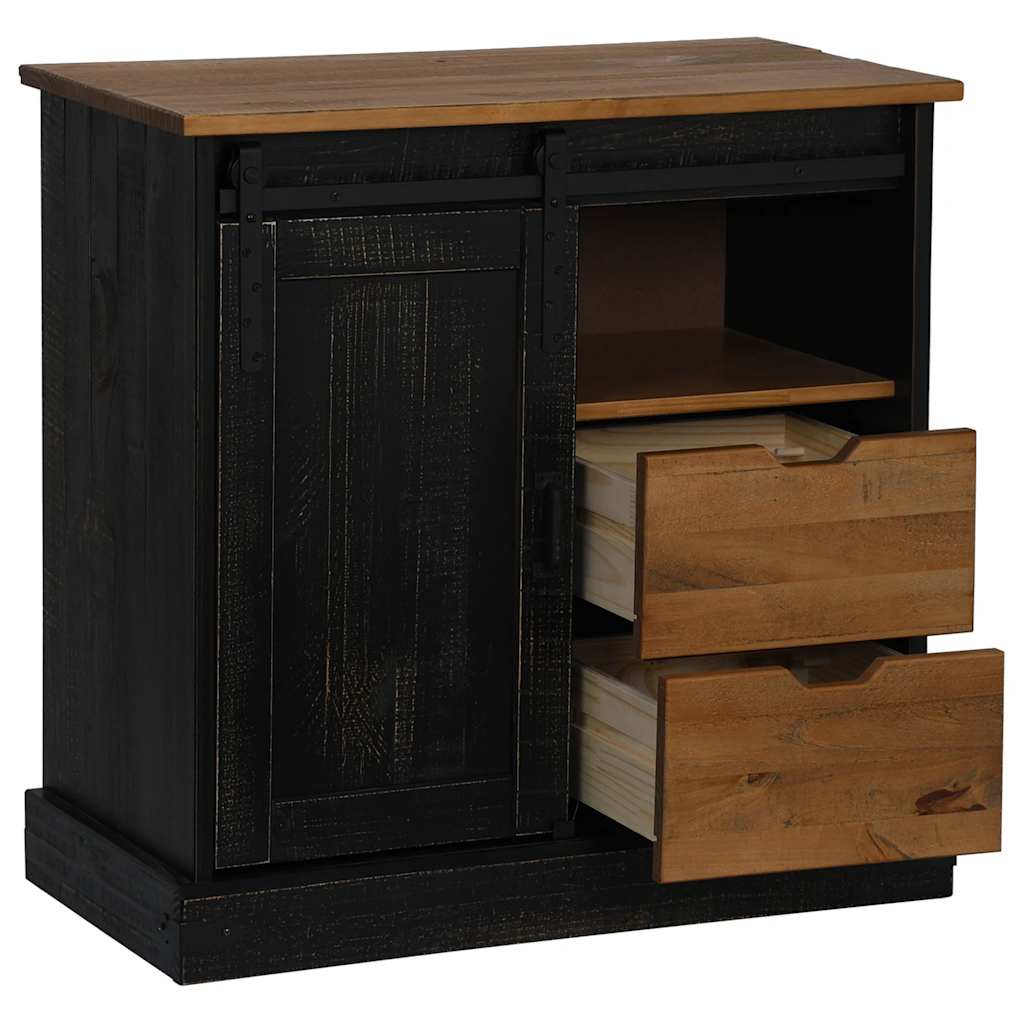 Sideboard HALDEN with Sliding Door Black 80x40x80 cm Solid Wood