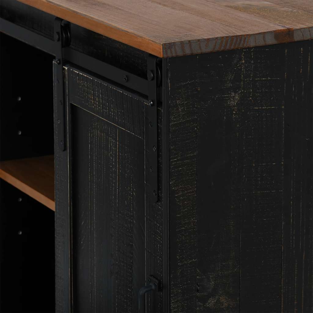 Sideboard HALDEN with Sliding Door Black 80x40x80 cm Solid Wood