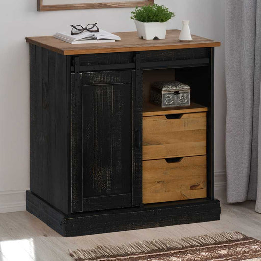 Sideboard HALDEN with Sliding Door Black 80x40x80 cm Solid Wood