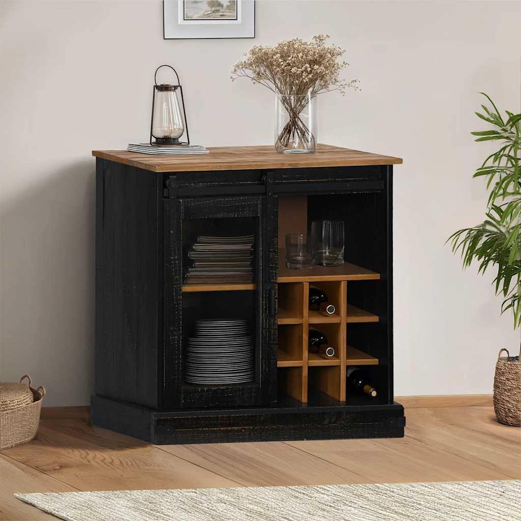 Sideboard HALDEN with Sliding Door Black 80x40x80 cm Solid Wood