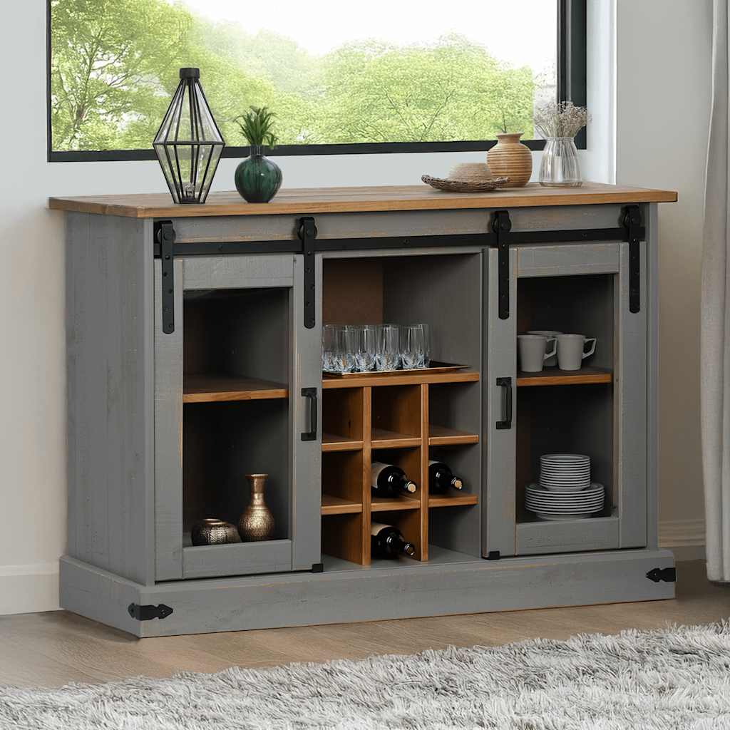 Sideboard HALDEN 2 Sliding Doors Grey 112x40x80 cm Solid Wood