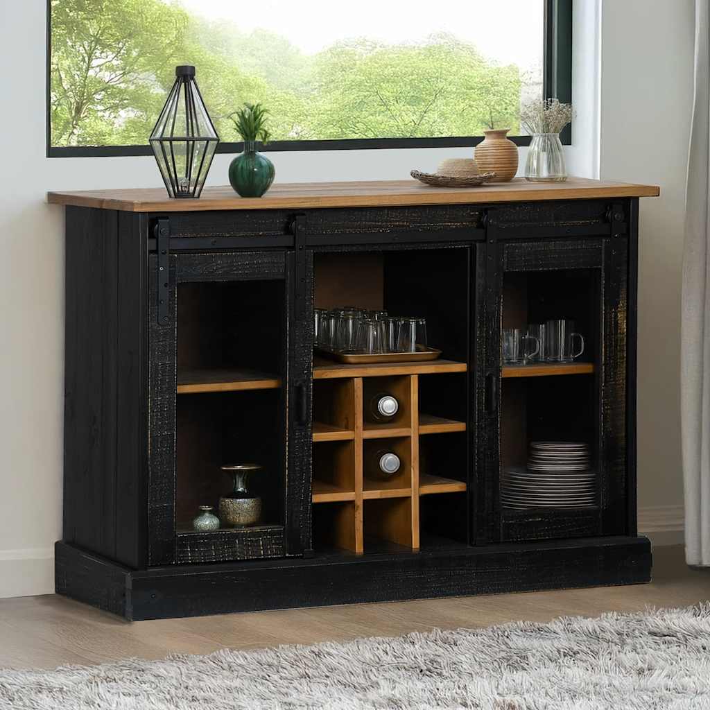 Sideboard HALDEN 2 Sliding Doors Black 112x40x80 cm Solid Wood