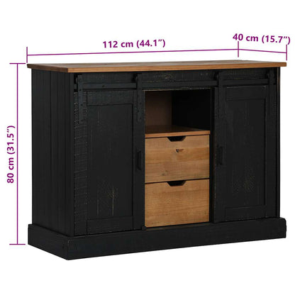 Sideboard HALDEN 2 Sliding Doors Black 112x40x80 cm Solid Wood