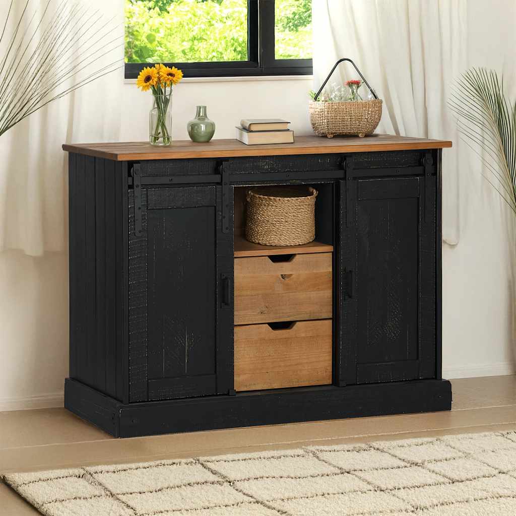 Sideboard HALDEN 2 Sliding Doors Black 112x40x80 cm Solid Wood