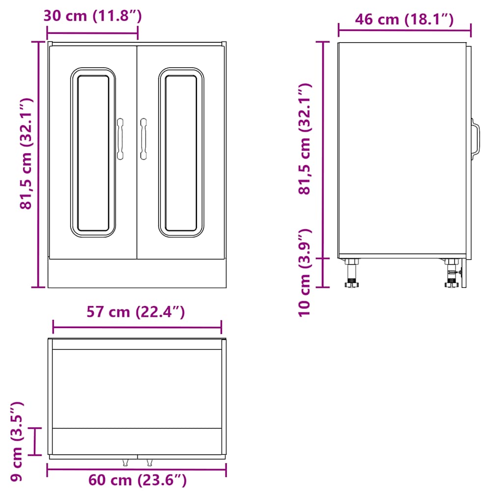 Sink Base Cabinet Kalmar High Gloss White 60x46x81.5 cm Engineered Wood