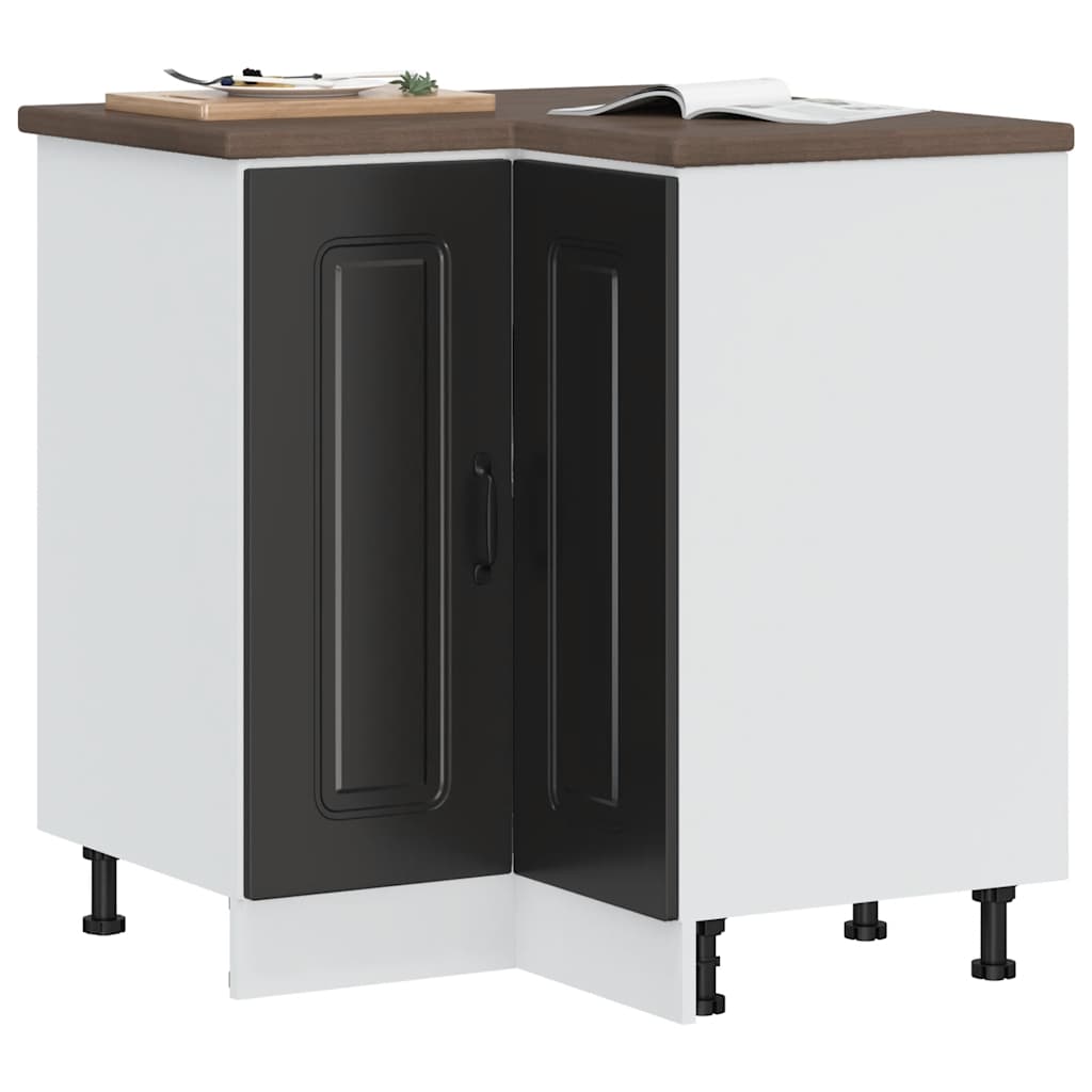 Kitchen Corner Base Cabinet Kalmar Black Engineered Wood