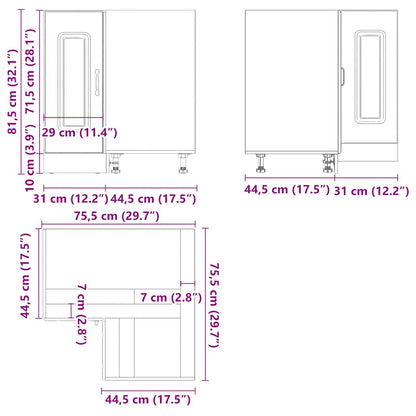 Kitchen Corner Base Cabinet Kalmar High Gloss White Engineered Wood