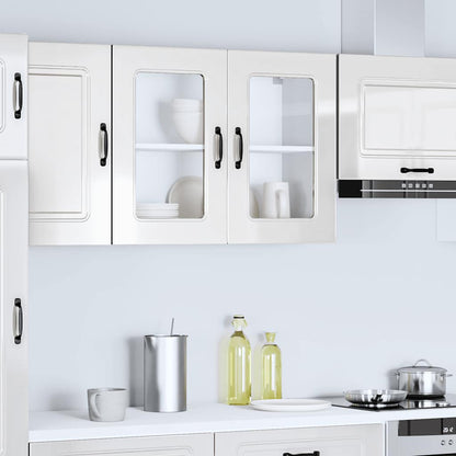 Kitchen Wall Cabinet with Glass Door Kalmar High Gloss White Engineered Wood