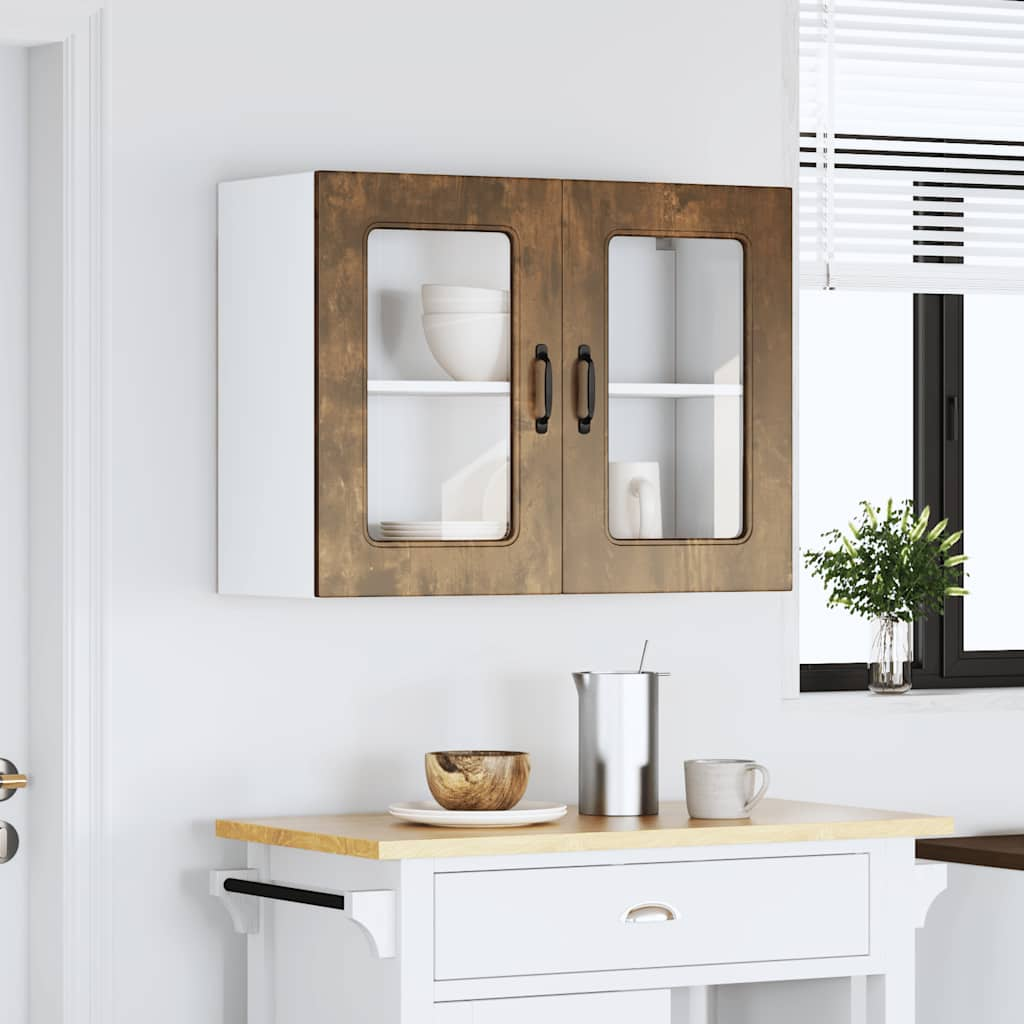 Kitchen Wall Cabinet with Glass Door Kalmar Smoked Oak Engineered Wood