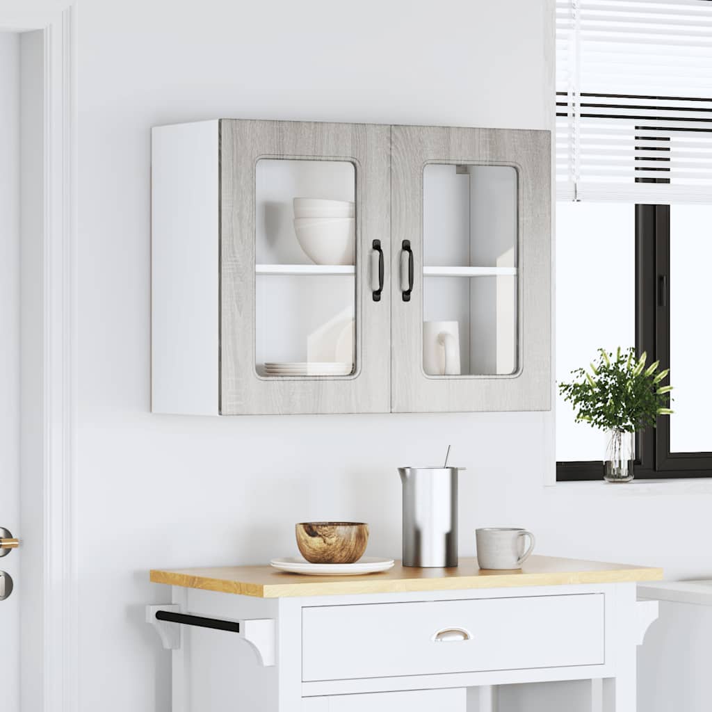 Kitchen Wall Cabinet with Glass Door Kalmar Grey Sonoma Engineered Wood