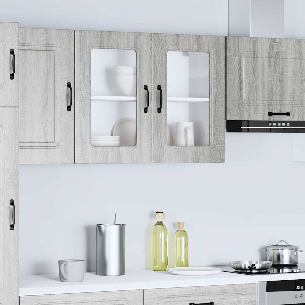 Kitchen Wall Cabinet with Glass Door Kalmar Grey Sonoma Engineered Wood