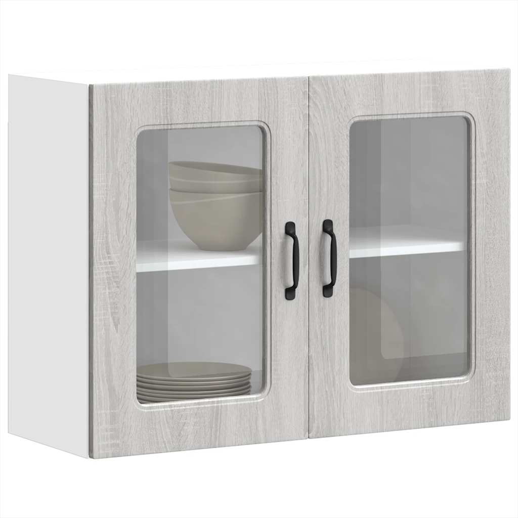 Kitchen Wall Cabinet with Glass Door Kalmar Grey Sonoma Engineered Wood