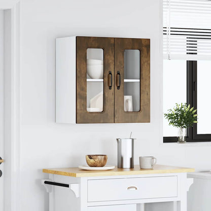 Kitchen Wall Cabinet with Glass Door Kalmar Smoked Oak Engineered Wood