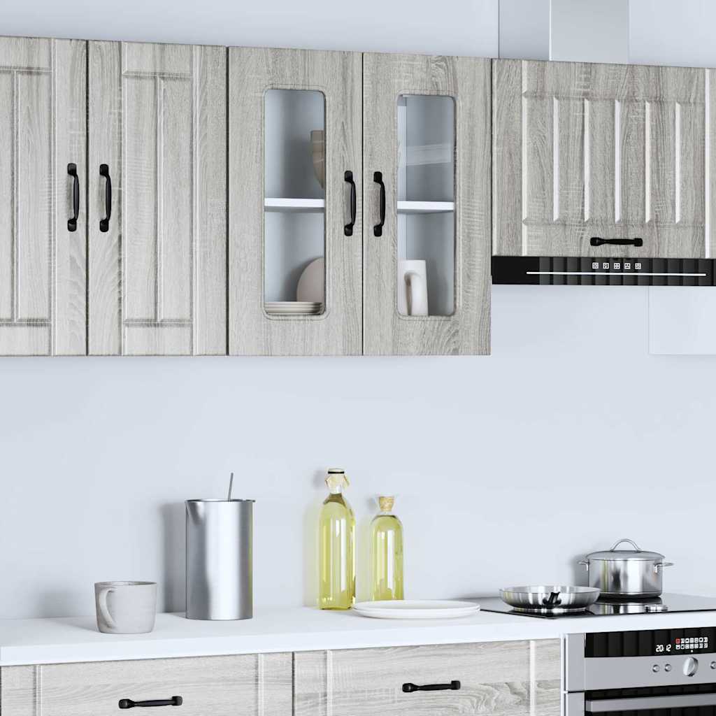 Kitchen Wall Cabinet with Glass Door Kalmar Grey Sonoma Engineered Wood