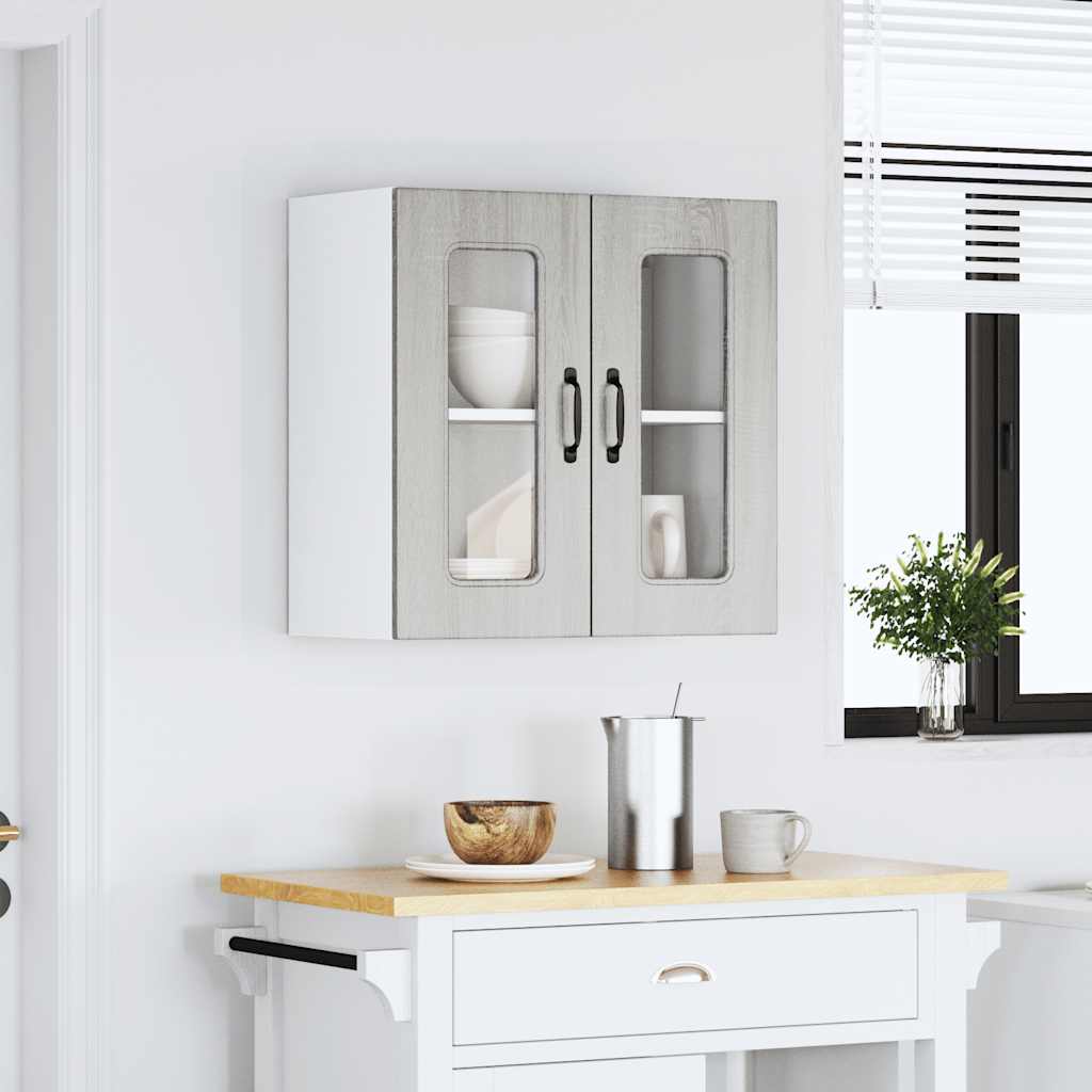 Kitchen Wall Cabinet with Glass Door Kalmar Grey Sonoma Engineered Wood