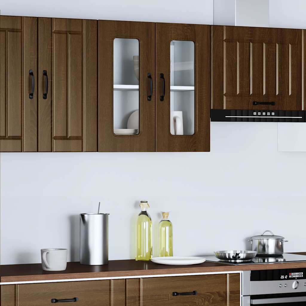 Kitchen Wall Cabinet with Glass Door Kalmar Brown Oak Engineered Wood