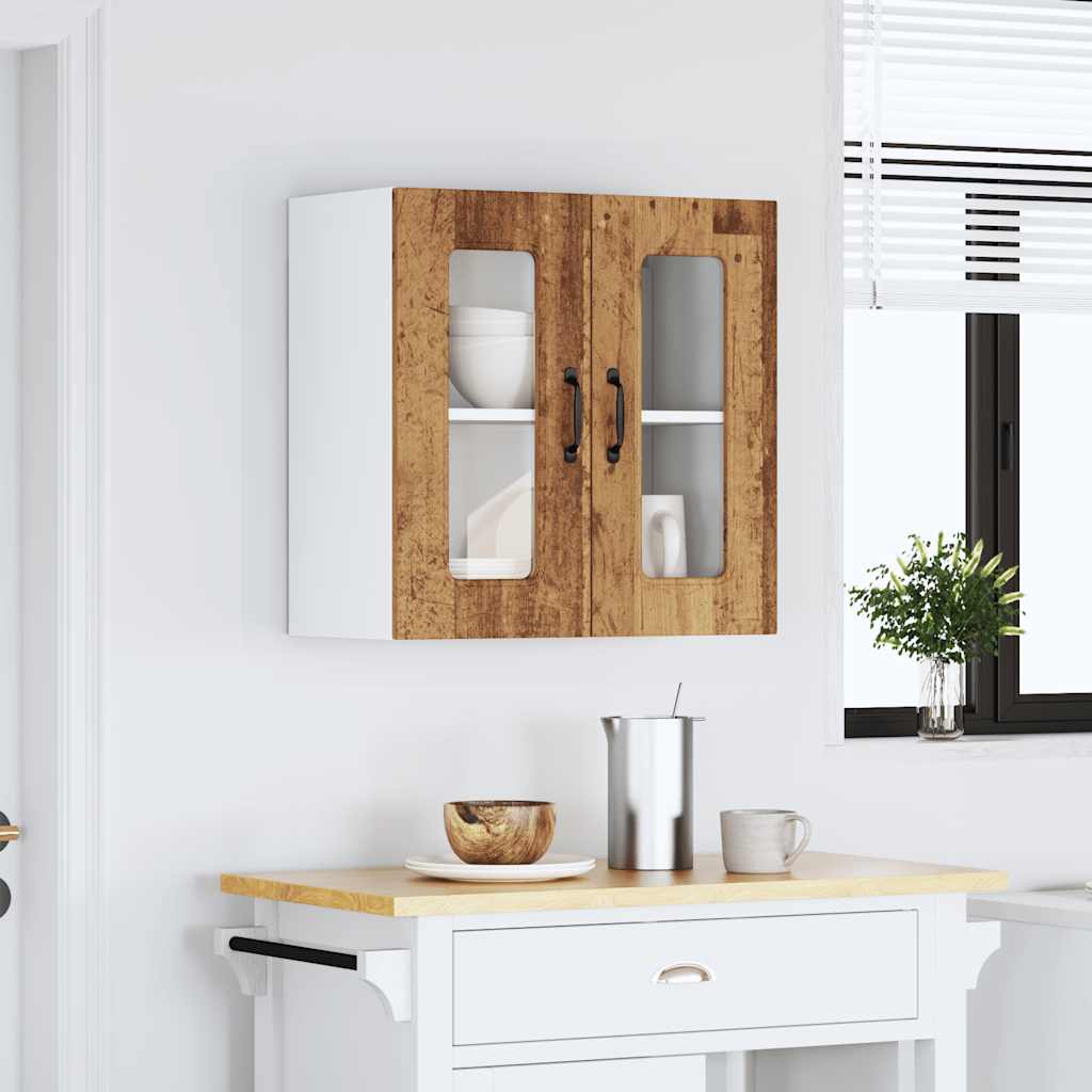 Kitchen Wall Cabinet with Glass Door Kalmar Old Wood Engineered Wood