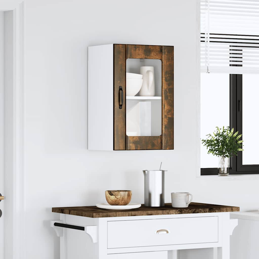 Kitchen Wall Cabinet with Glass Door Lucca Smoked Oak