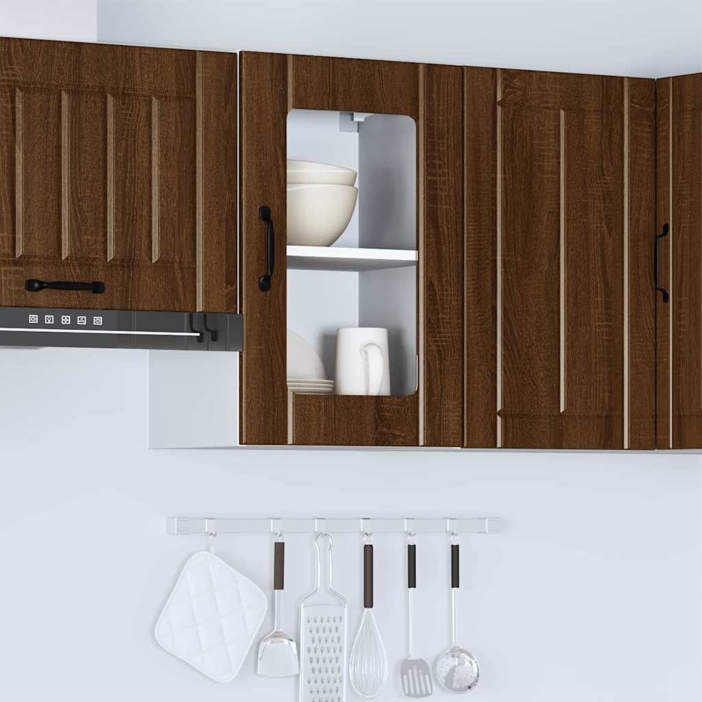 Kitchen Wall Cabinet with Glass Door Lucca Brown Oak