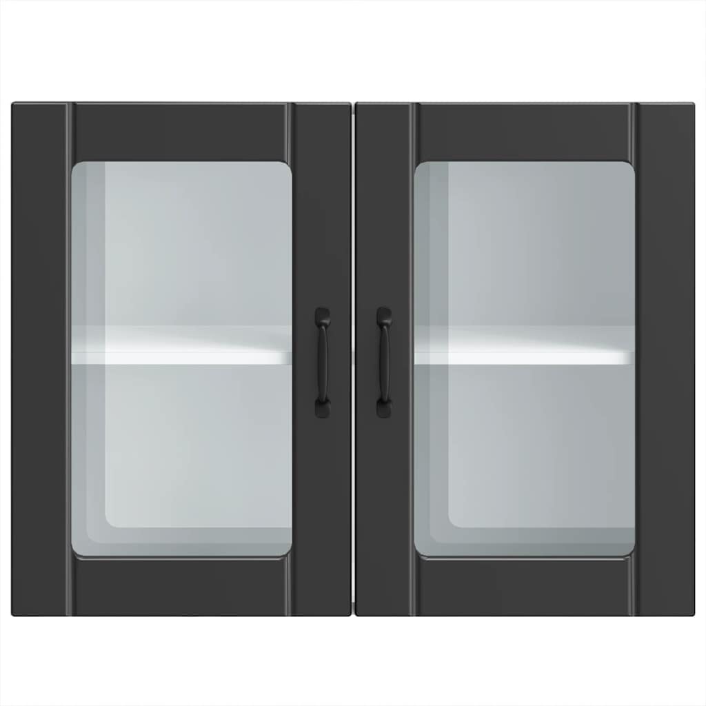 Kitchen Wall Cabinet with Glass Door Lucca Black Engineered Wood