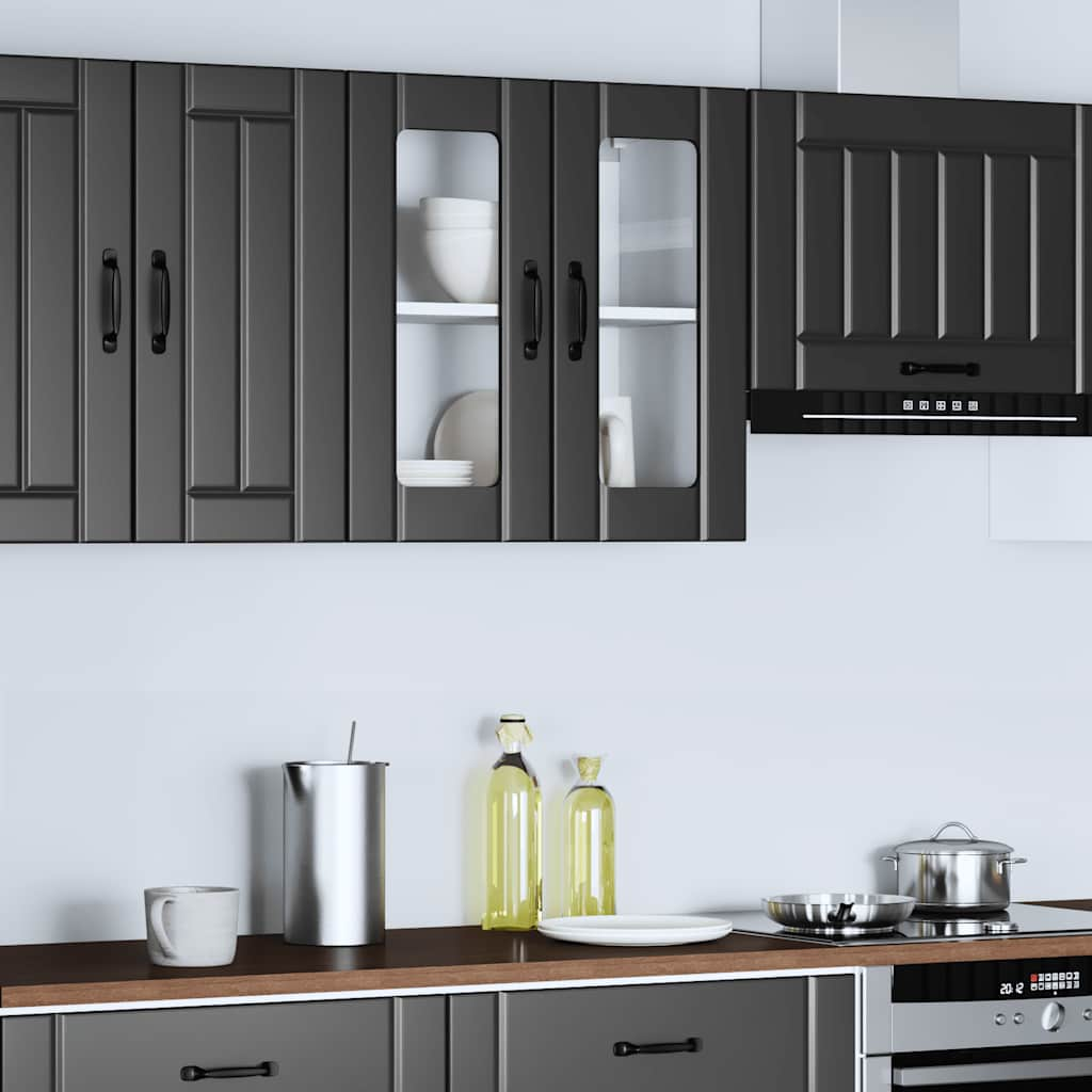 Kitchen Wall Cabinet with Glass Door Lucca Black Engineered Wood