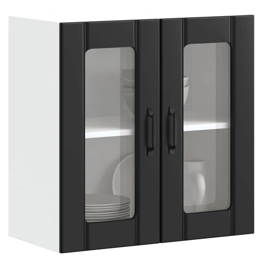 Kitchen Wall Cabinet with Glass Door Lucca Black Engineered Wood