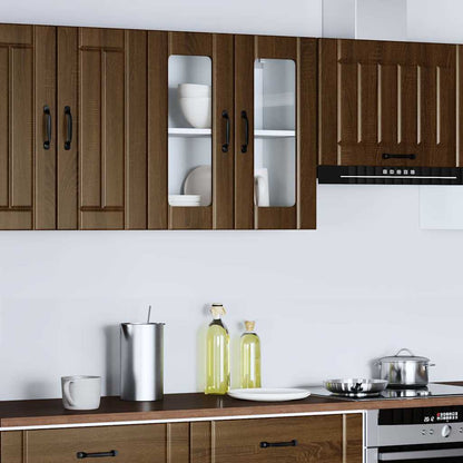 Kitchen Wall Cabinet with Glass Door Lucca Brown Oak Engineered Wood