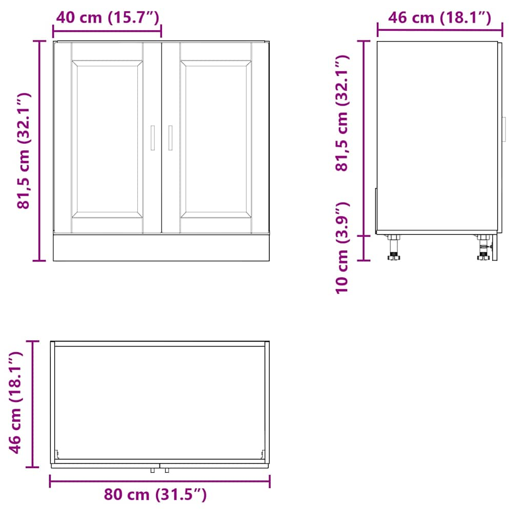 Sink Base Cabinet "Porto" High Gloss White 80x46x81.5 cm Engineered Wood