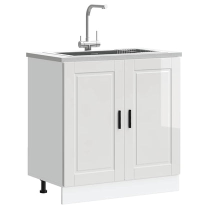 Sink Base Cabinet "Porto" High Gloss White 80x46x81.5 cm Engineered Wood