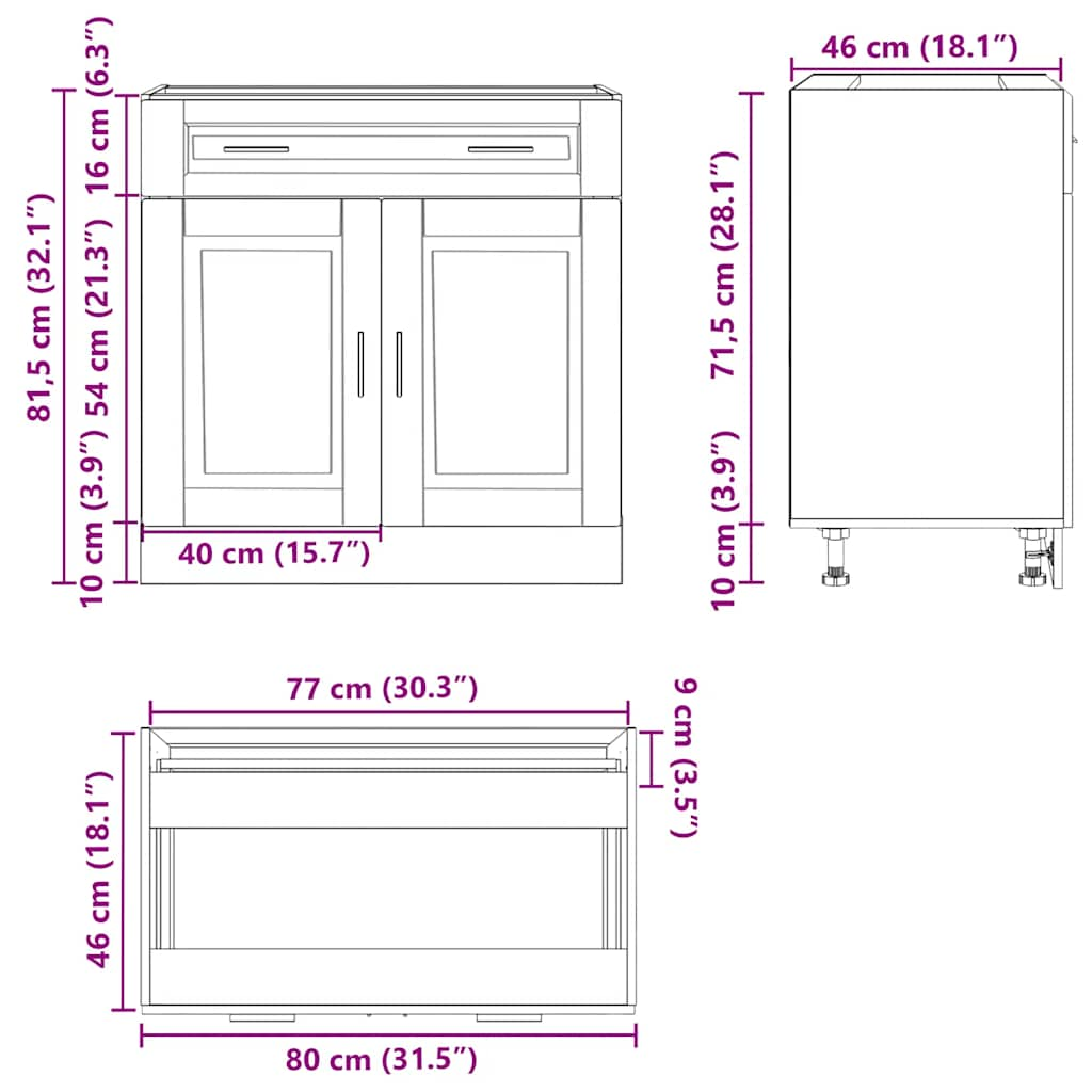 Kitchen Base Cabinet Porto Old Wood Engineered Wood