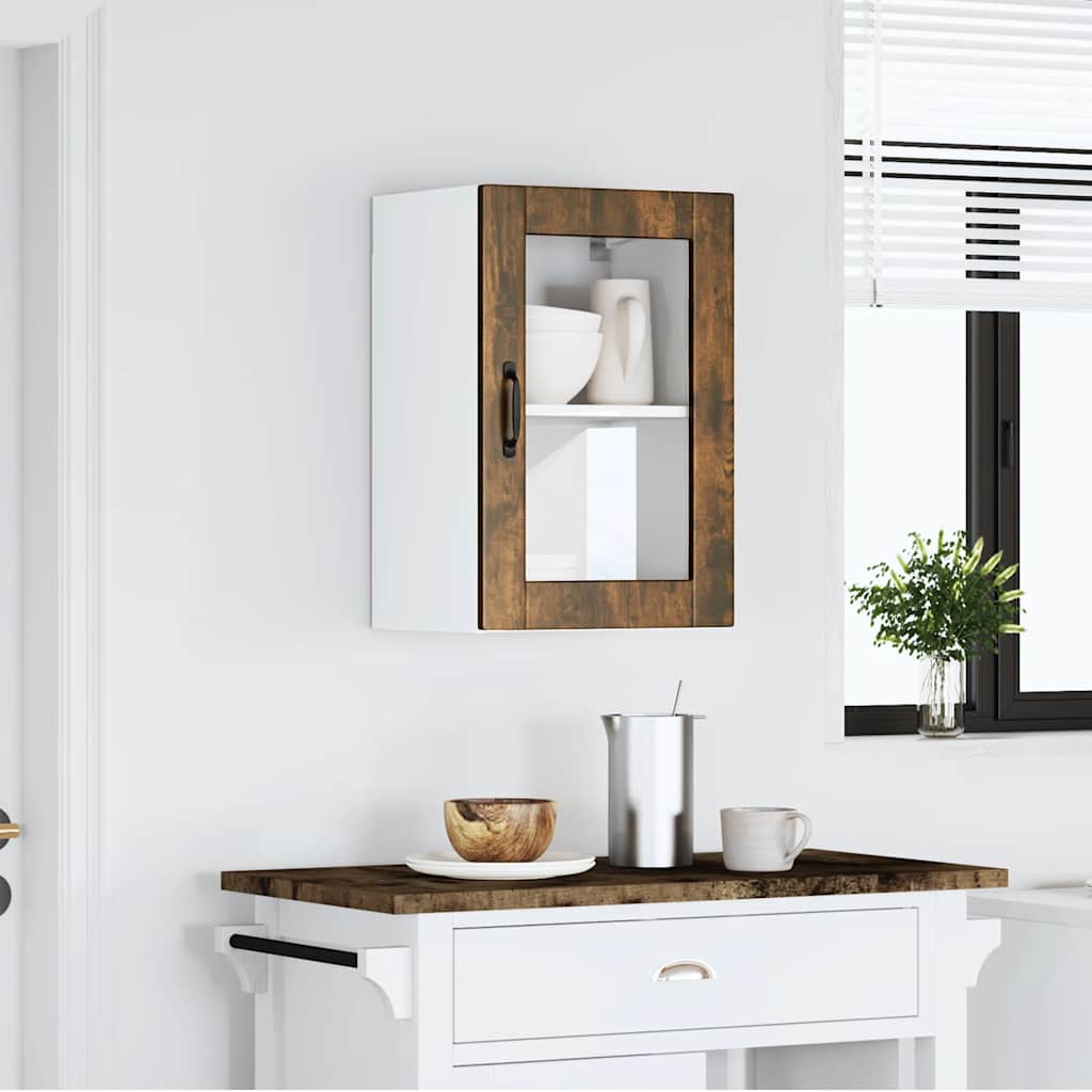 Kitchen Wall Cabinet with Glass Door Porto Smoked Oak