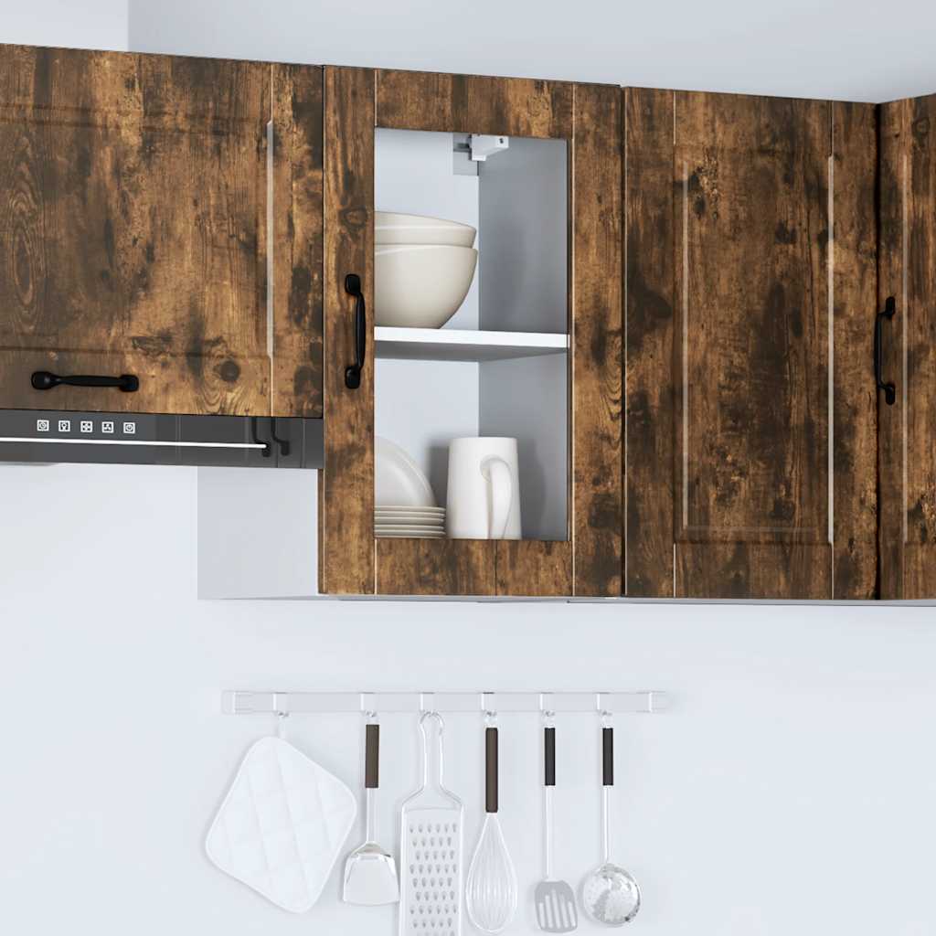 Kitchen Wall Cabinet with Glass Door Porto Smoked Oak