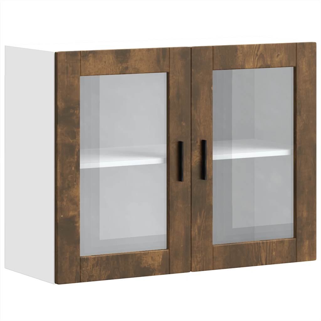 Kitchen Wall Cabinet with Glass Door Porto Smoked Oak