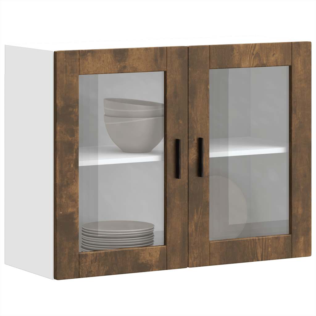 Kitchen Wall Cabinet with Glass Door Porto Smoked Oak