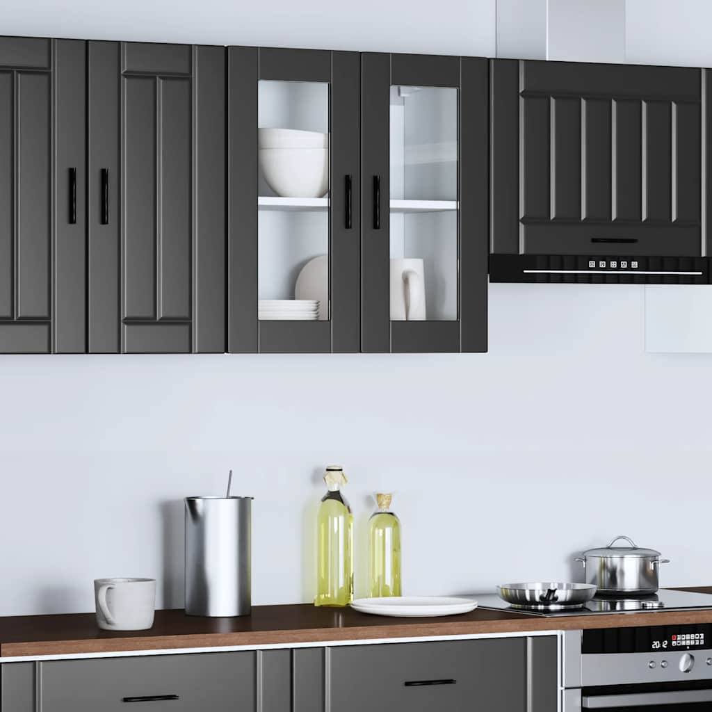 Kitchen Wall Cabinet with Glass Door Porto Black