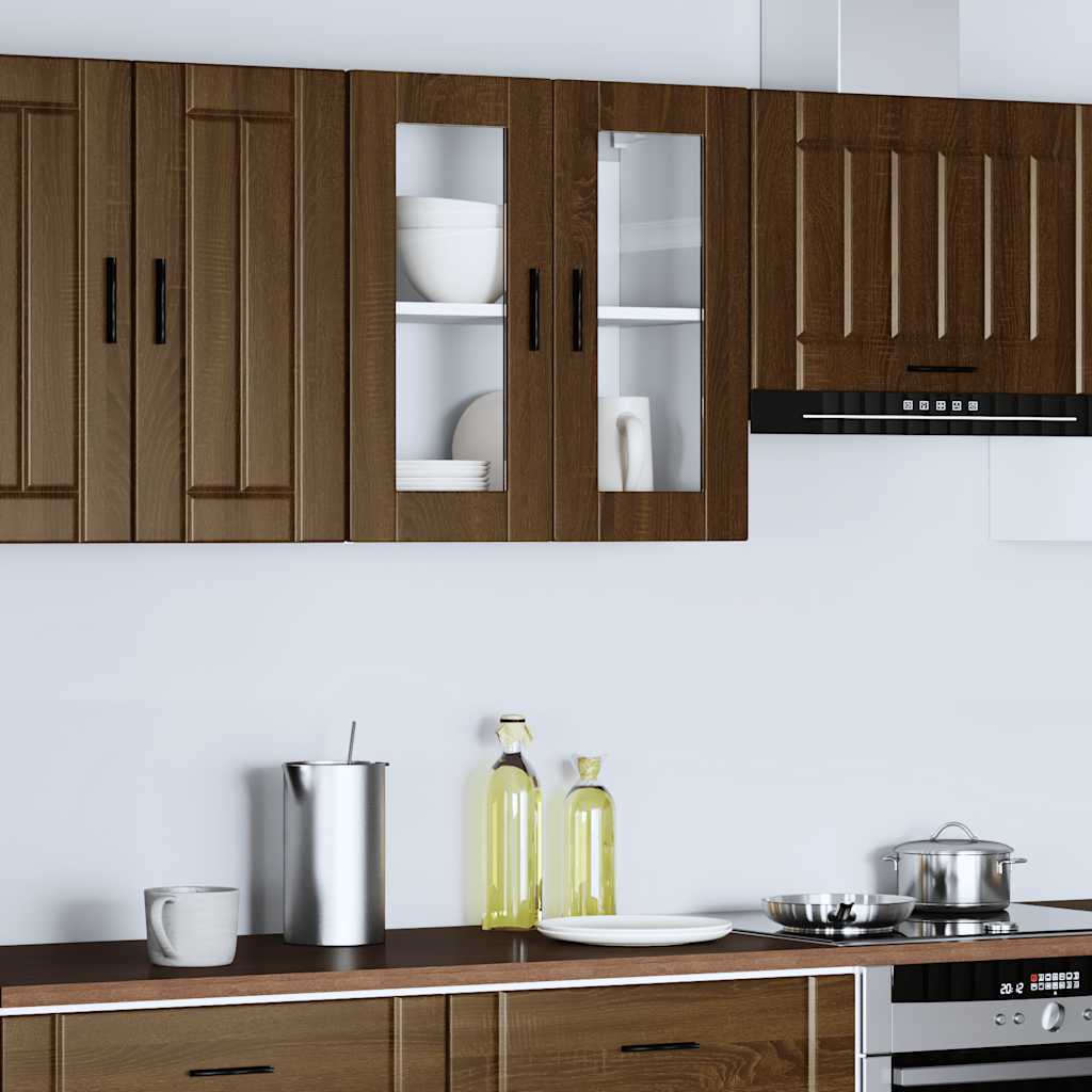 Kitchen Wall Cabinet with Glass Door Porto Brown Oak