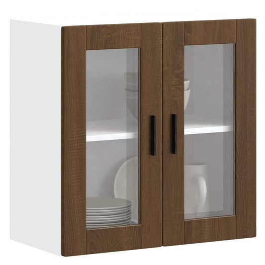 Kitchen Wall Cabinet with Glass Door Porto Brown Oak