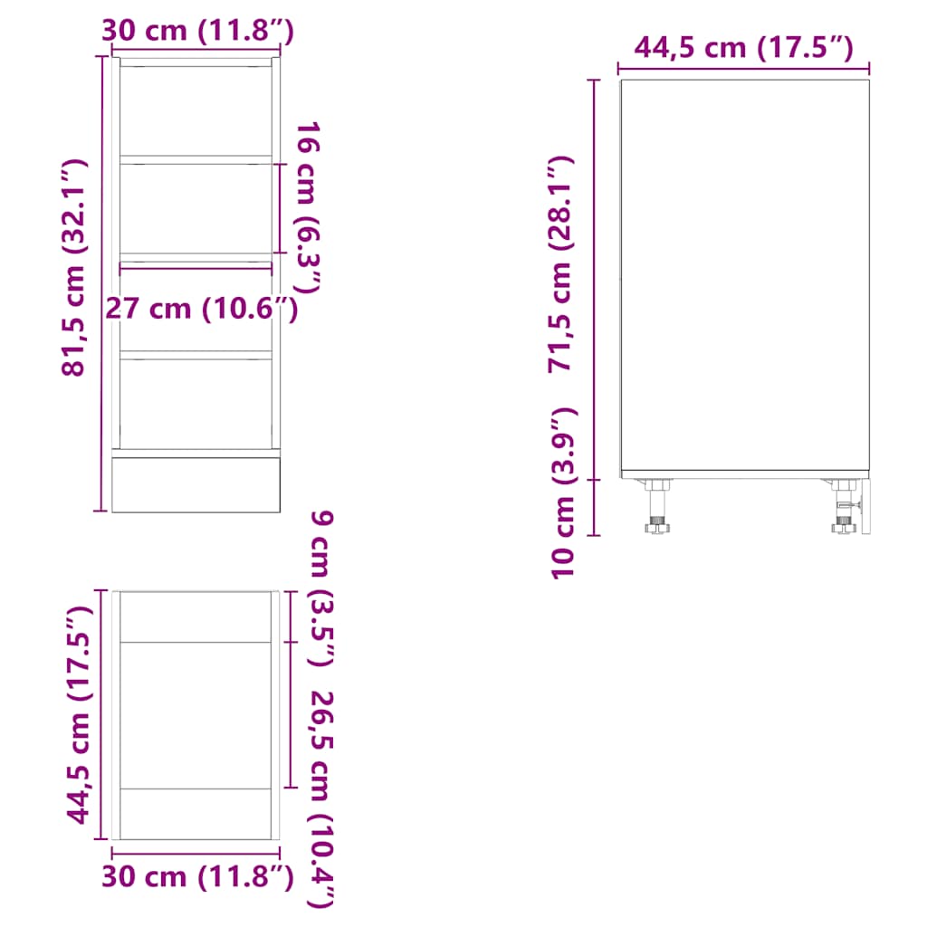 Bottom Cabinet Black 30x44,5x81,5 cm Engineered Wood