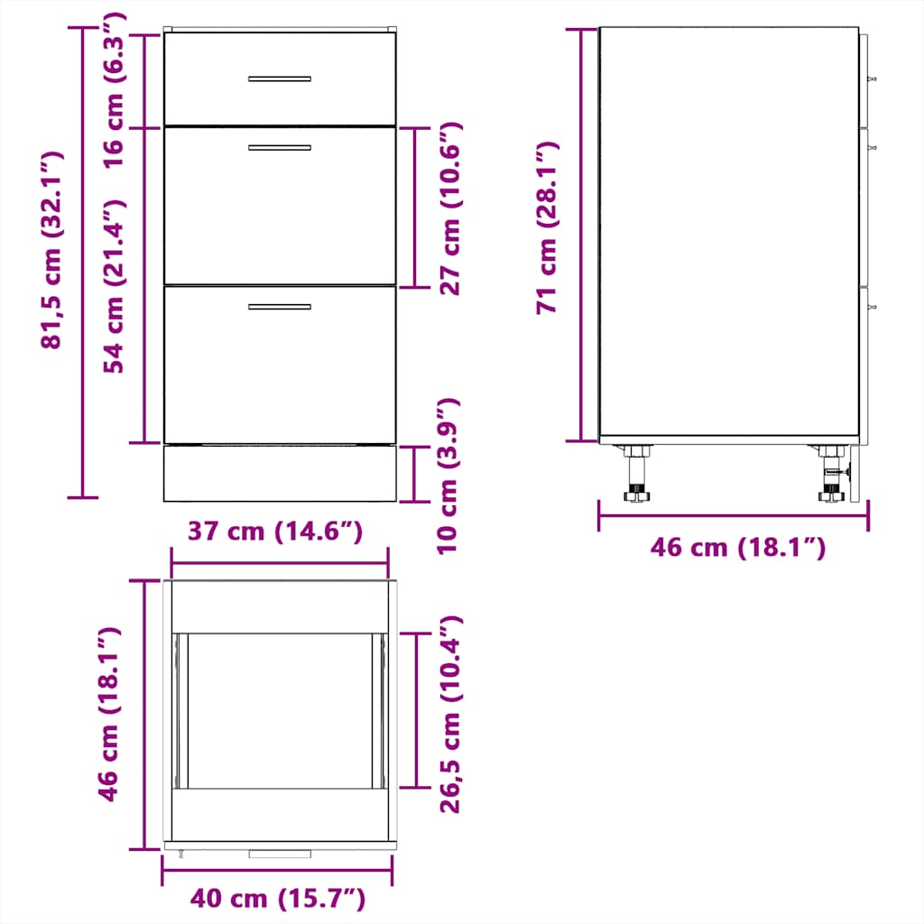 Bottom Cabinet Black 40x46x81.5 cm Engineered Wood