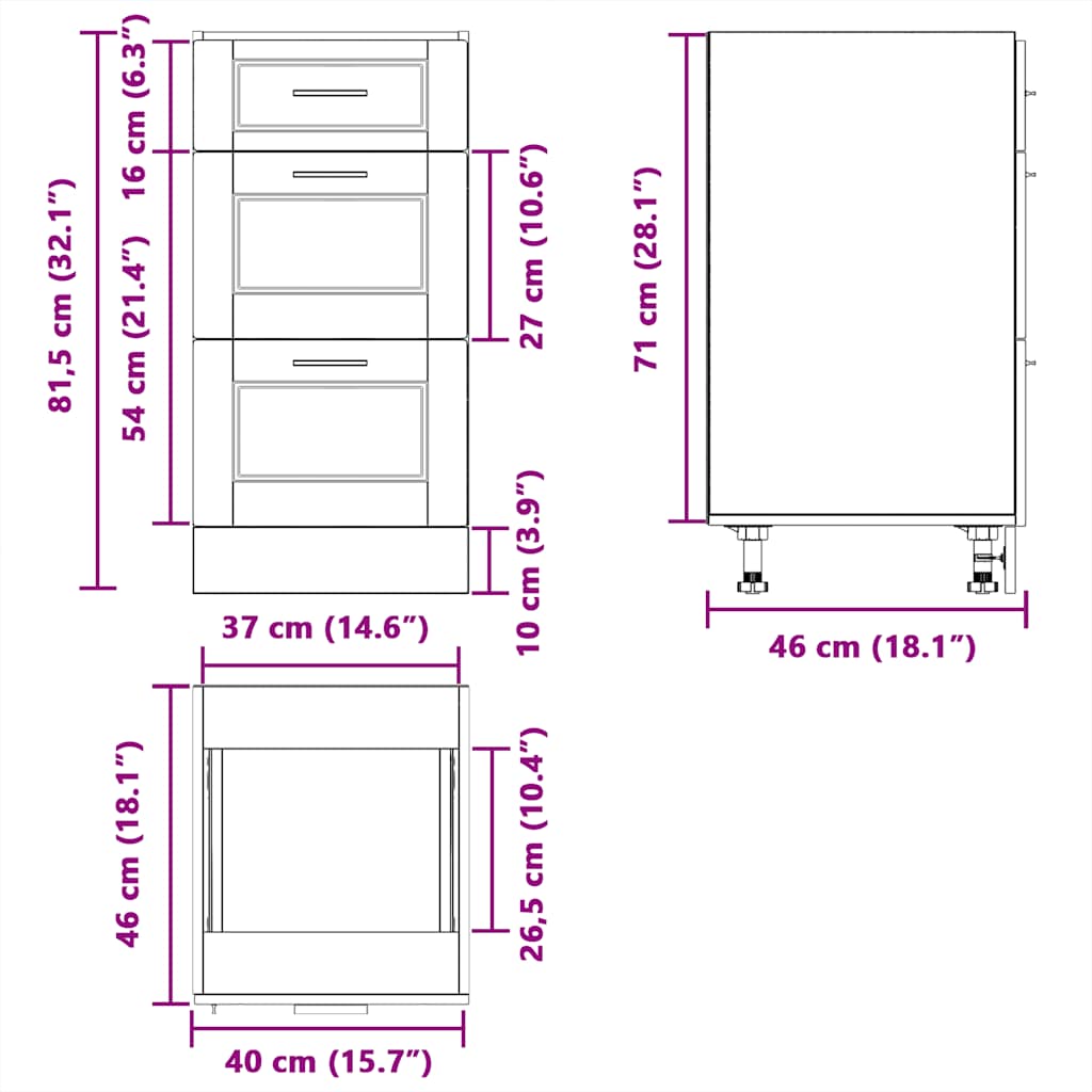 Kitchen Base Cabinet Porto Black Engineered Wood