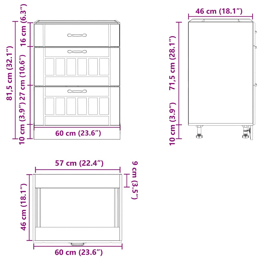 Kitchen Base Cabinet Lucca Black Engineered Wood