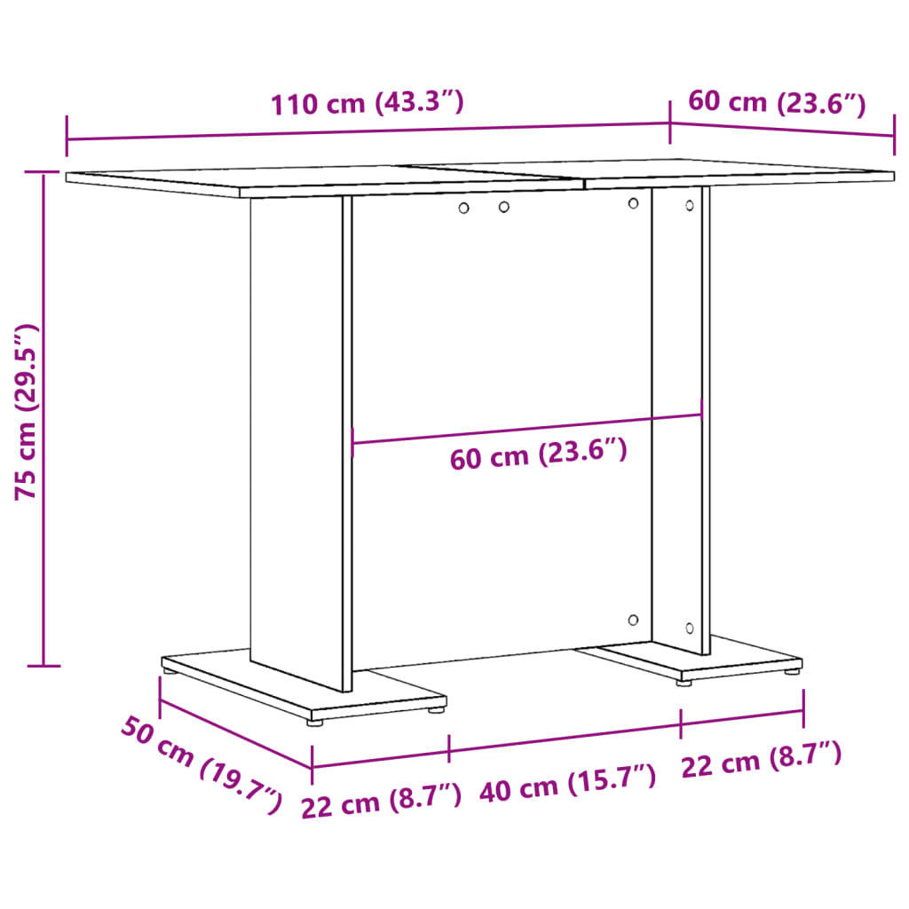 Dining Table Old Wood 110x60x75 cm Engineered Wood