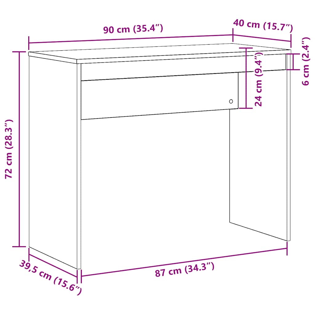 Desk Old Wood 90x40x72 cm Engineered Wood