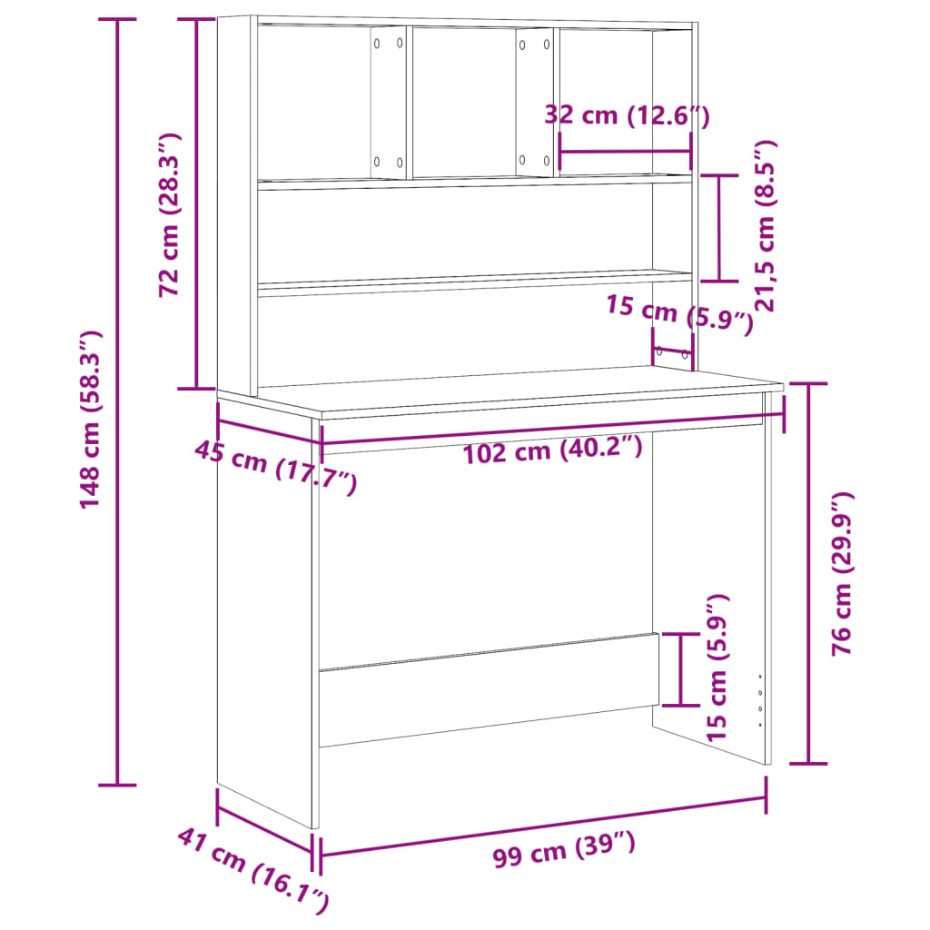 Desk with Shelves Old Wood 102x45x148 cm Engineered Wood